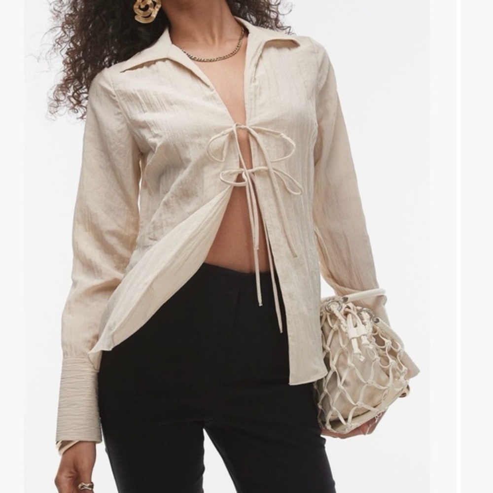 TOPSHOP Crinkle Tie Front Top Size 8